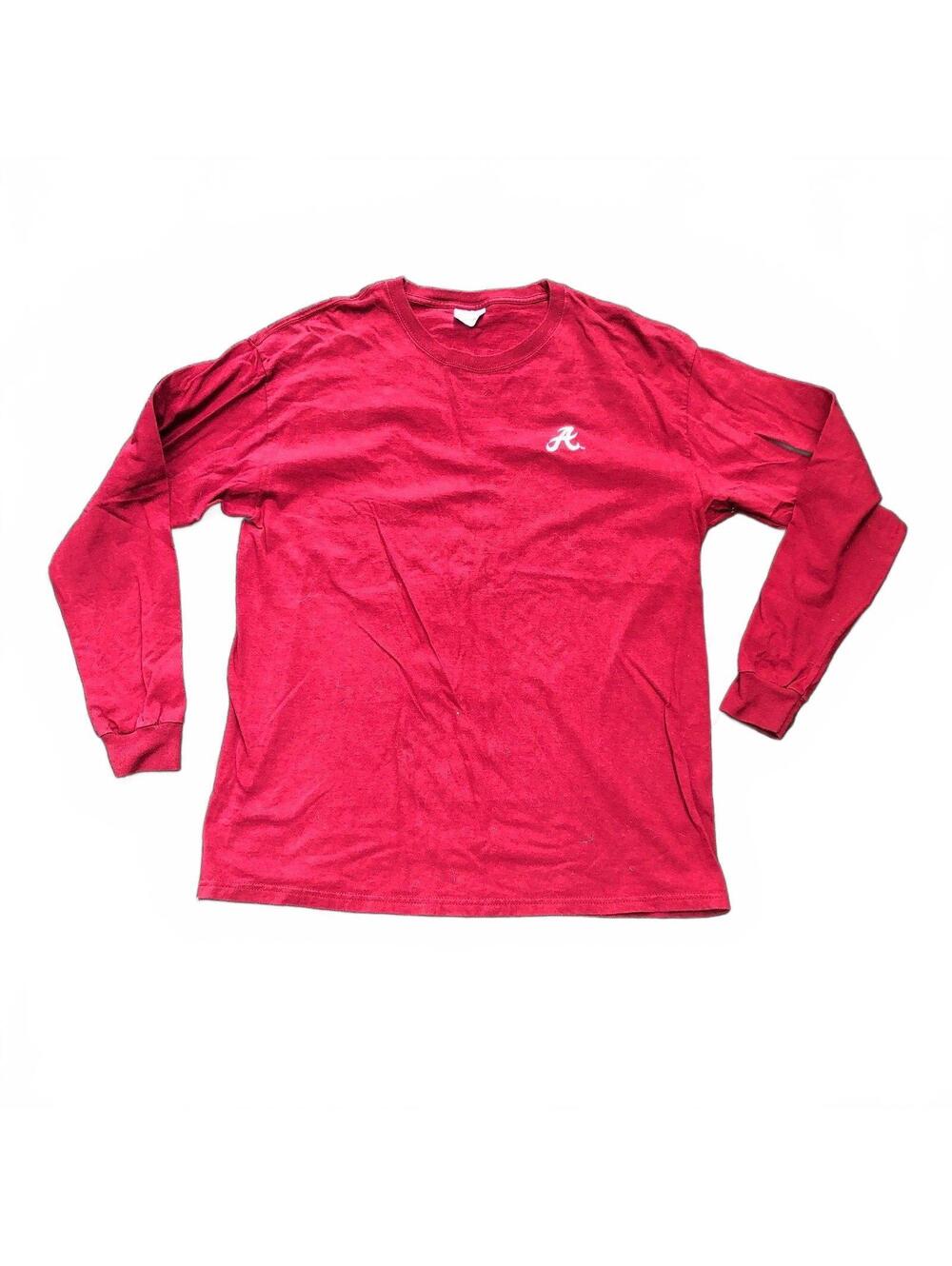 Hanes Embroidered Long Sleeve Red T-Shirt with Alabama 'A' Logo, Size Large